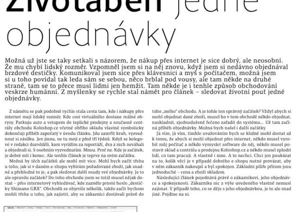 Napsali o nás v časopise Velo - Životaběh jedné objednávky